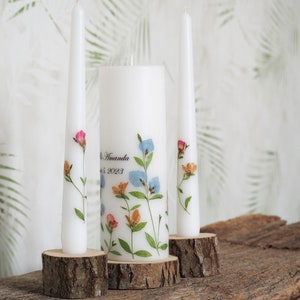 Set di candele Unity personalizzato con veri fiori secchi, candele e portacandele per cerimonie nuziali estive immagine 2