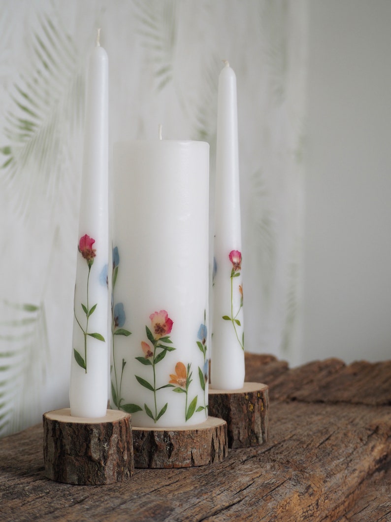 Set di candele Unity personalizzato con veri fiori secchi, candele e portacandele per cerimonie nuziali estive immagine 4