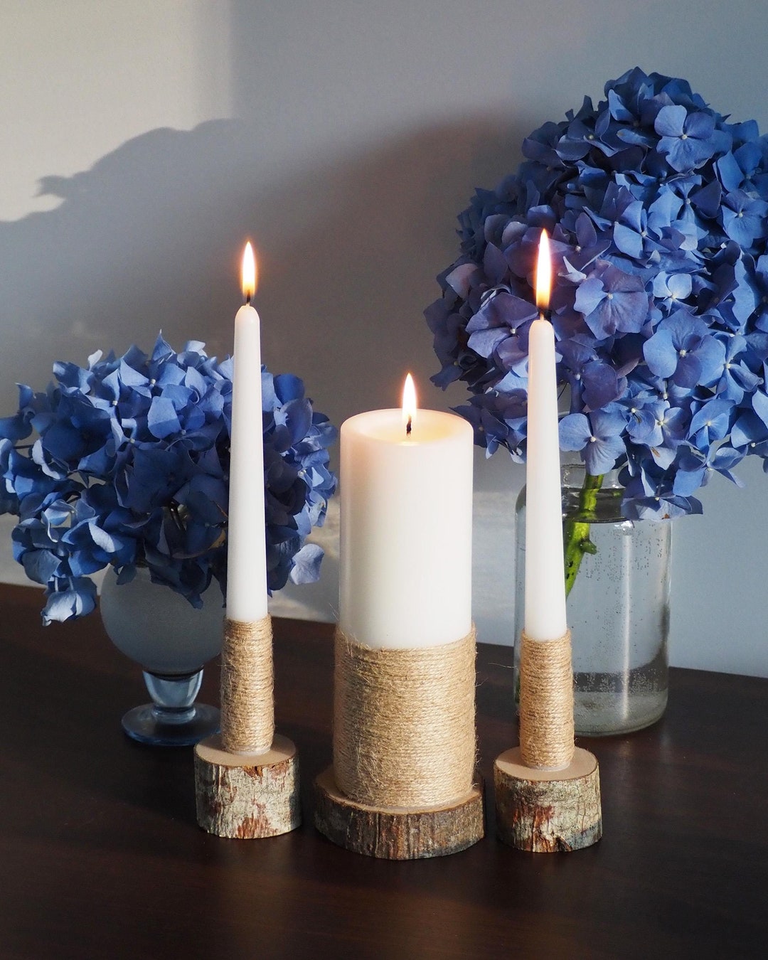 Rustic Unity Candle Set With Wooden Candle Holders, Simple Natural ...