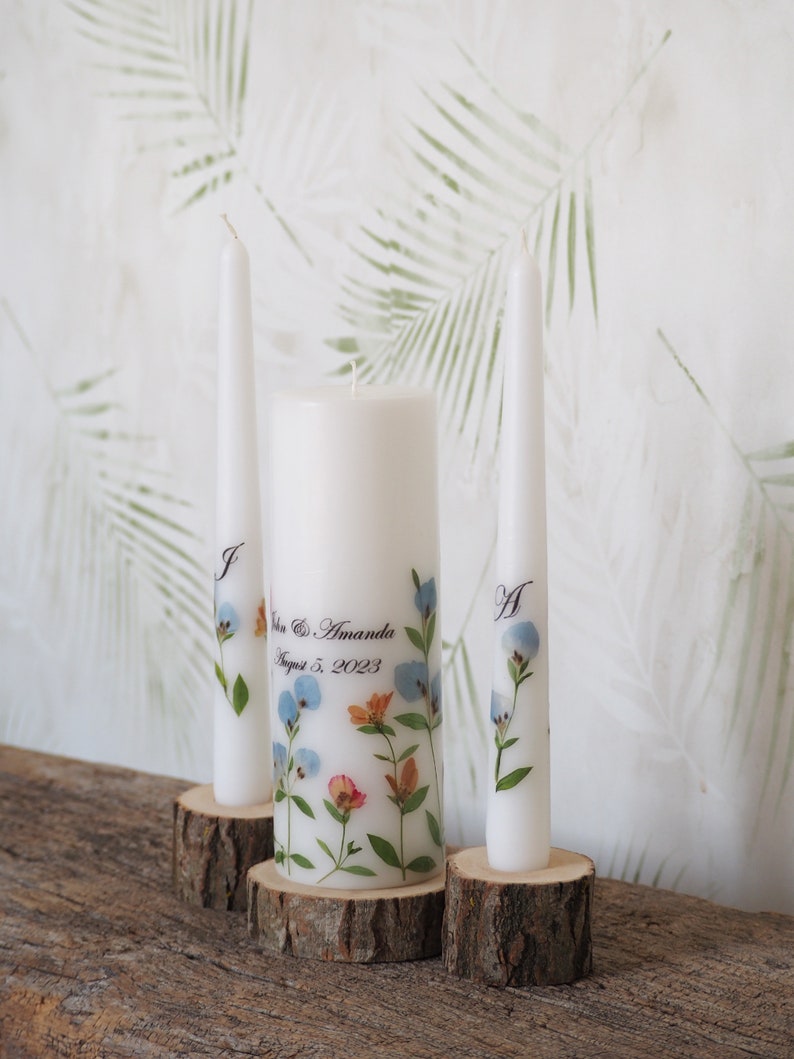 Set di candele Unity personalizzato con veri fiori secchi, candele e portacandele per cerimonie nuziali estive immagine 6