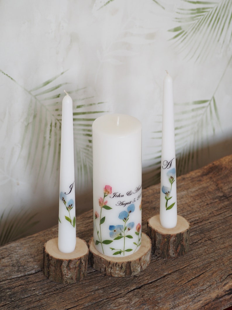 Ensemble de bougies Unity personnalisées avec de vraies fleurs séchées, des bougies de cérémonie de mariage d'été et des supports image 7