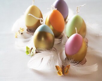 Pastel Easter Egg Candle, Golden Easter Table Decoration, Modern Easter Gift