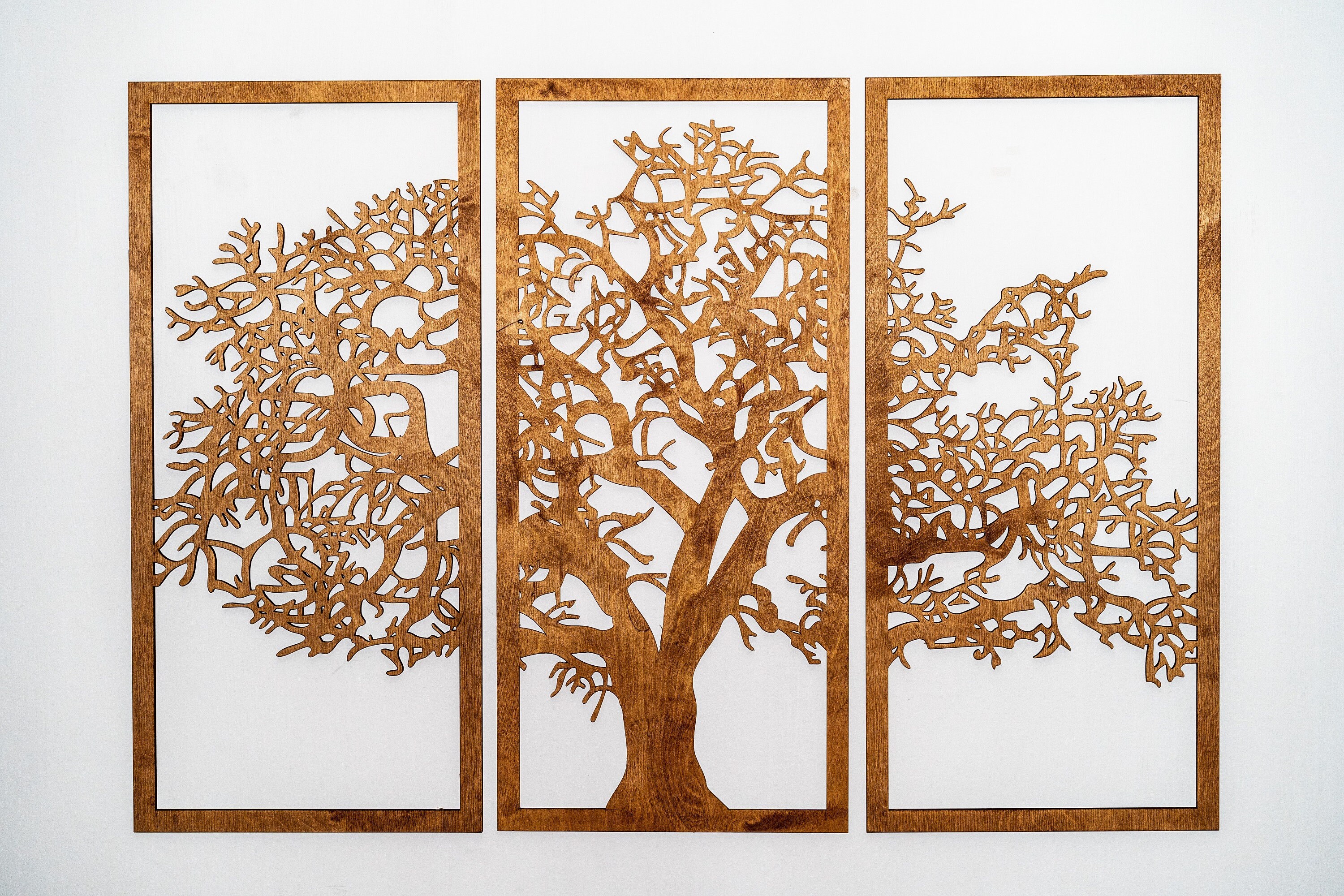 Wooden Tree Wall Decor 3 Panel Wood Wall Art Tree Wall Art Etsy