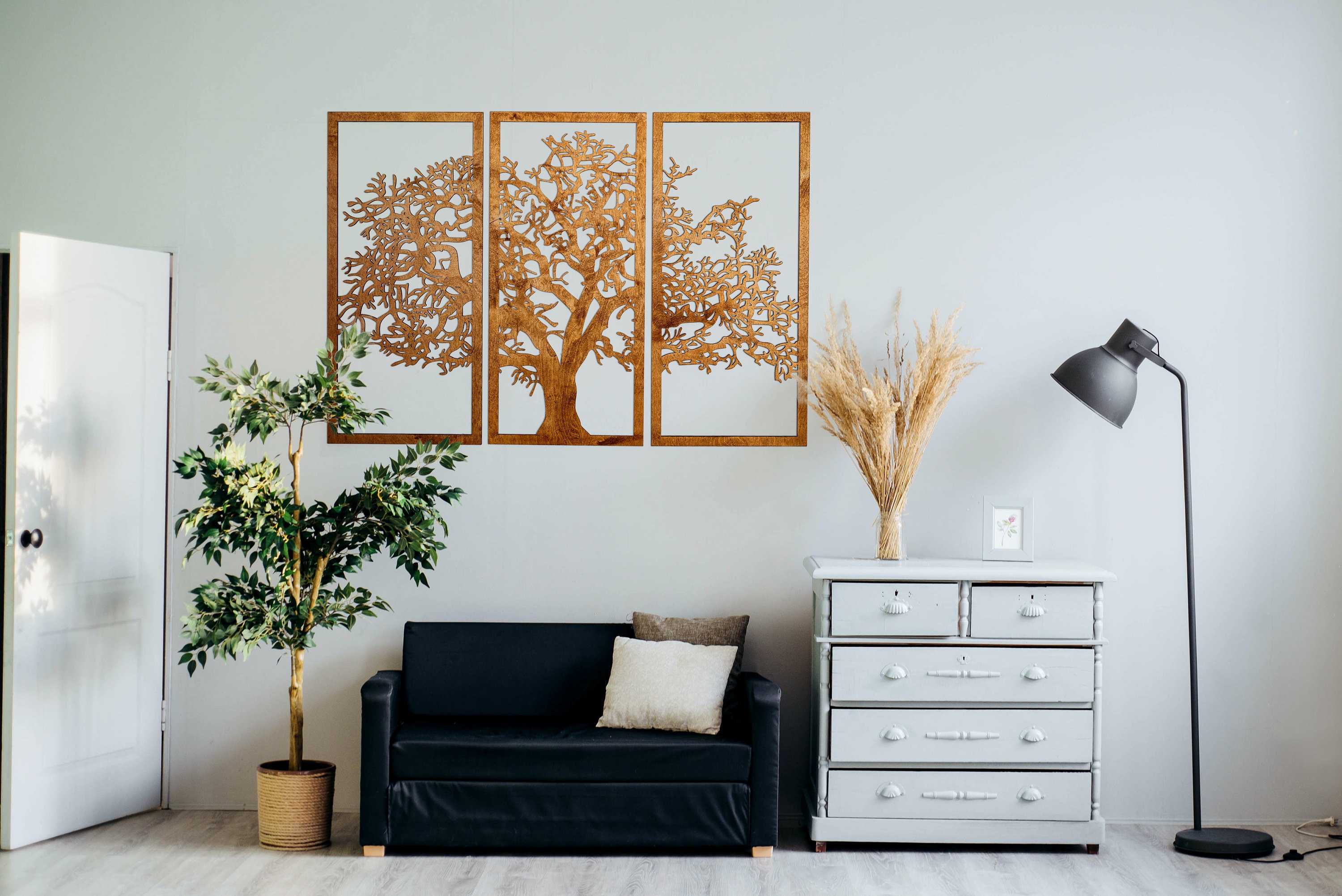 Wooden Tree Wall Decor 3 Panel Wood Wall Art Tree Wall Art Etsy