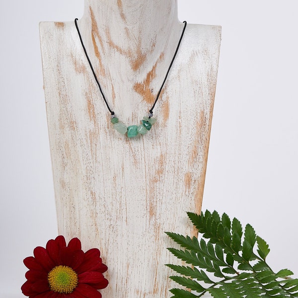 Aventurine Stone Strand Necklace, Irregular Natural Stone Necklace, Handmade Jewelry, Green Aventurine Crystal Choker for Her