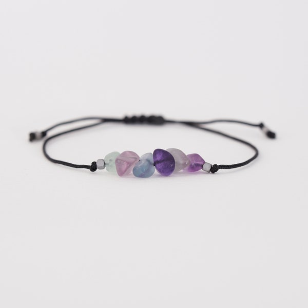 Rainbow Fluorite Bracelet Natural Stone Bracelet Healing Bracelet Rainbow Fluorite Stones Adjustable Bracelet Fluorite Crystal