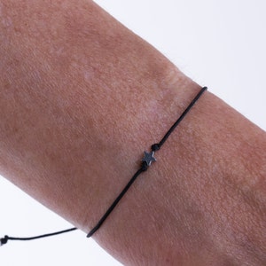 Tiny Silver Star Cord Bracelet, Adjustable Star Bracelet, Hematite Star Wish Bracelet, Bridesmaid Friendship Gift