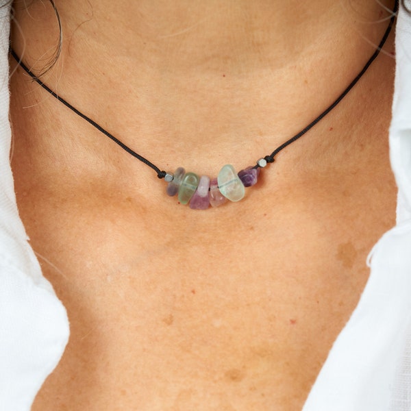 Collier en fluorite arc-en-ciel Collier en cristal de pierre naturelle