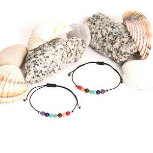 7 Chakra Bracelet | Adjustable Black Cord with Natural Stones.