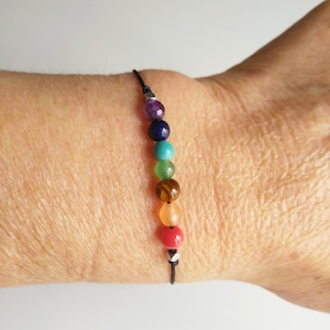 7 chakras bracelet Adjustable black thread bracelet with natural stones Jewelry with energy stones 7 chakras jewelry for yoga