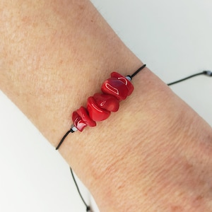 Pulsera de coral rojo Pulsera de hilo Joyas de coral rojo Pulsera de piedras preciosas de coral Joyas de coral crudo Pulsera de hilo