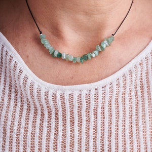 Necklace with natural jade stone, thread jewellery for daily use with irregular jade, unique handmade gift for women.