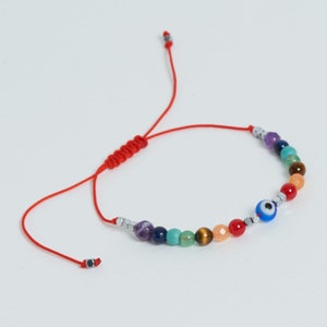 Bracelet 7 chakras and protective eye, Adjustable red string, Chakra jewelry for yoga meditation, Evil eye Energetic, stones friendship gift