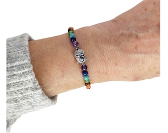 Bracelet réglable 7 chakras | Ficelle rouge | Charm Bouddha | Pierres naturelles.