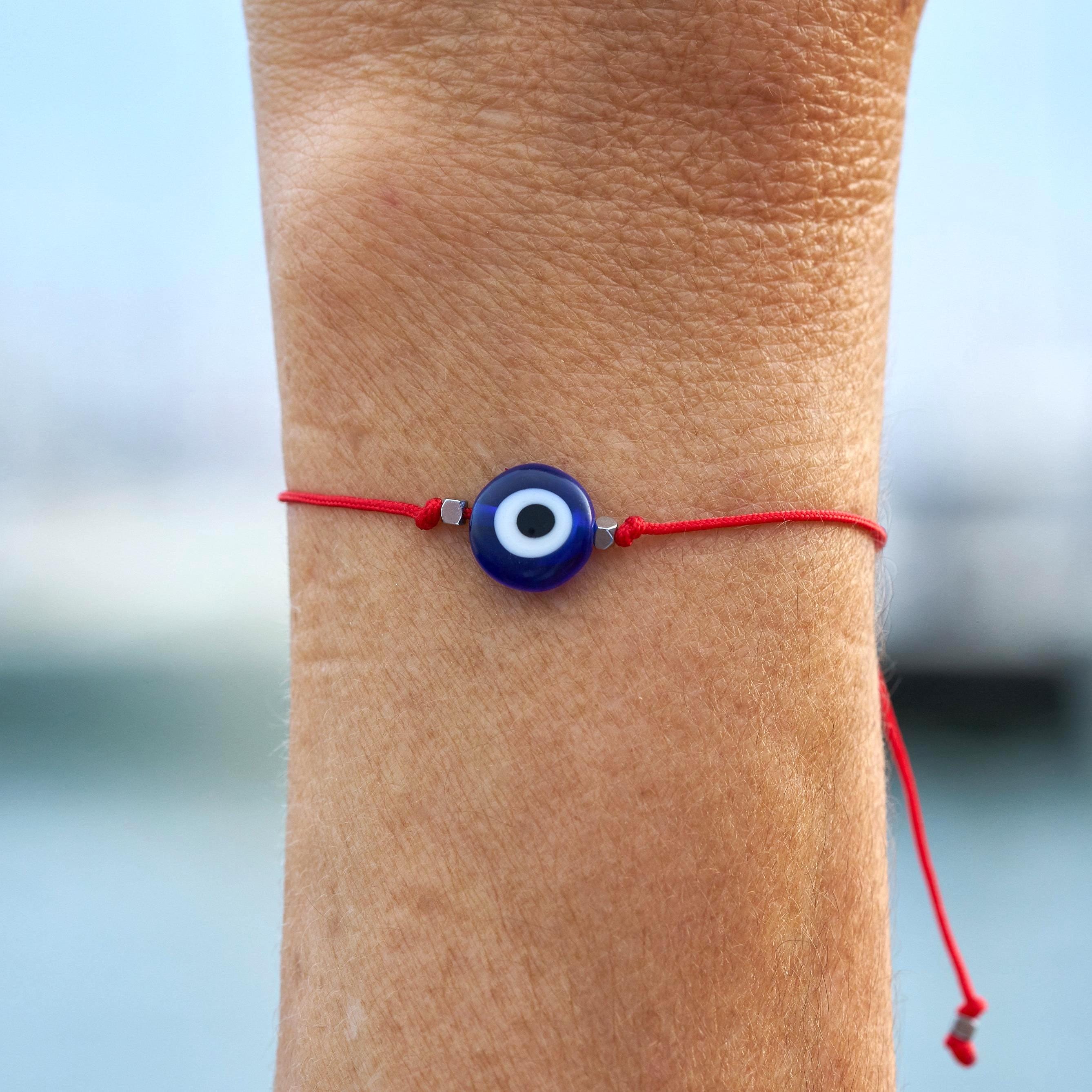 BDM Bracciale Occhio Turco Con Cristallo - Amuleto Portafortuna E Protezione Contro Il Malocchio - Regalo Originale Per Donna (Blu, Regolabile)