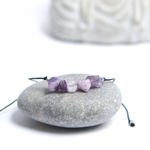 Rough Amethyst Bracelet: February Birthstone, Adjustable Macrame.