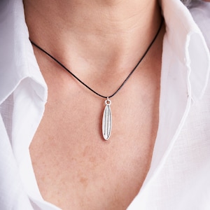 Leather necklace with Tibetan silver surfboard pendant, Necklace for surf lovers, Handmade Summer Jewelry.