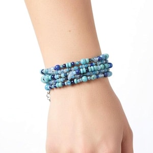 Collar y/o Pulsera Envolvente | Piedras naturales | Lapislázuli, aguamarina y turquesa.