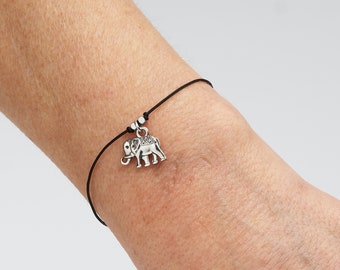 Elephant Charm Bracelet, Lucky Little Elephant Adjustable String Bracelet, Friendship Gift.