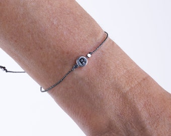 Pulsera inicial con cuerda de metal minimalista personalizada, Pulsera de amistad, Regalo para ella, él, Pulsera letra inicial hecha a mano