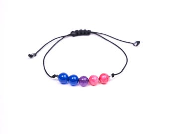 Bisexual Pride Bracelet | Handmade Agate Beaded | Adjustable Bracelet.