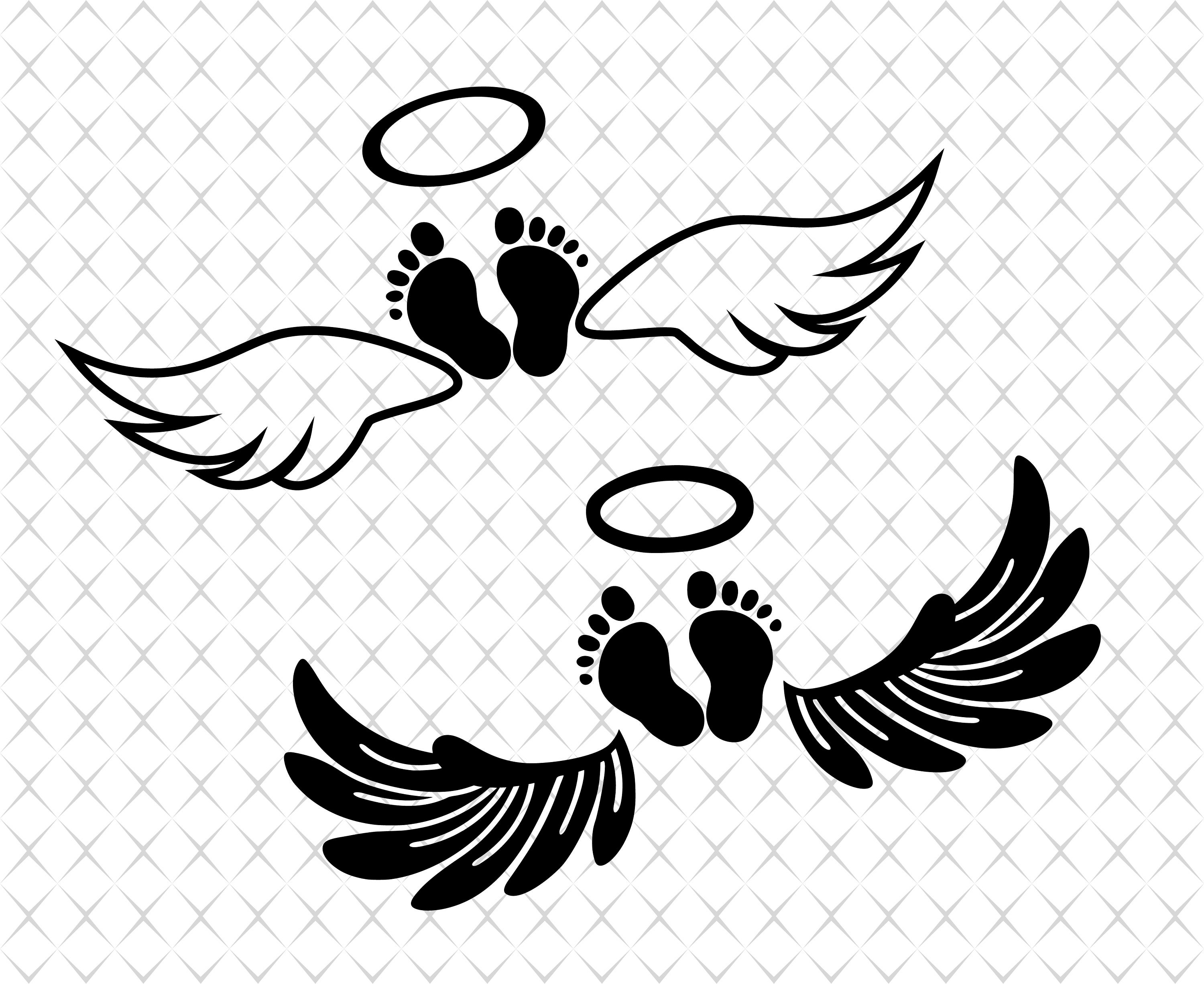 Baby footprint tattoos with angel wings