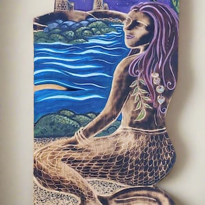 Mermaid 'Azalea Moon' Wood Art