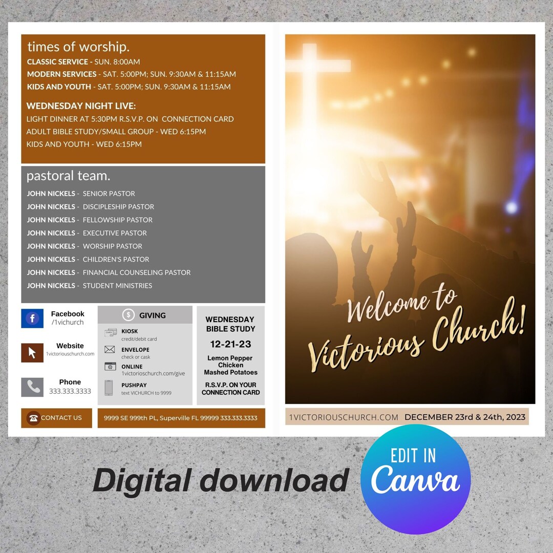 Editable Church Bulletin Template Etsy
