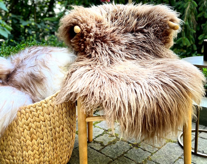 Featured listing image: Authentic Curly Coffee Brown Iceland Sheepskin Rug Nordic/Scandinavian Sofa Throw Chair Cover Area Rug Icelandic Viking Pelt Modern Decor