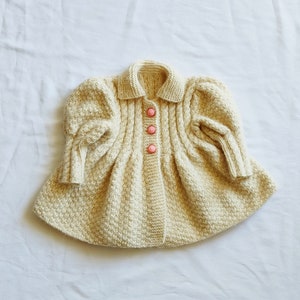 Knitting Pattern Baby Coat PDF. Puffy Sleeve Baby Girl Jacket with Pleated Skirt. Vintage Style Toddler Sweater Pattern
