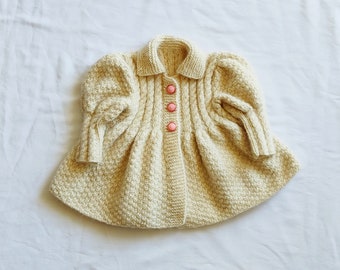 Knitting Pattern Baby Coat PDF. Puffy Sleeve Baby Girl Jacket with Pleated Skirt. Vintage Style Toddler Sweater Pattern