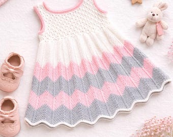 Chevron Lace Baby Dress Knitting Pattern: Beginner Friendly Summer PDF