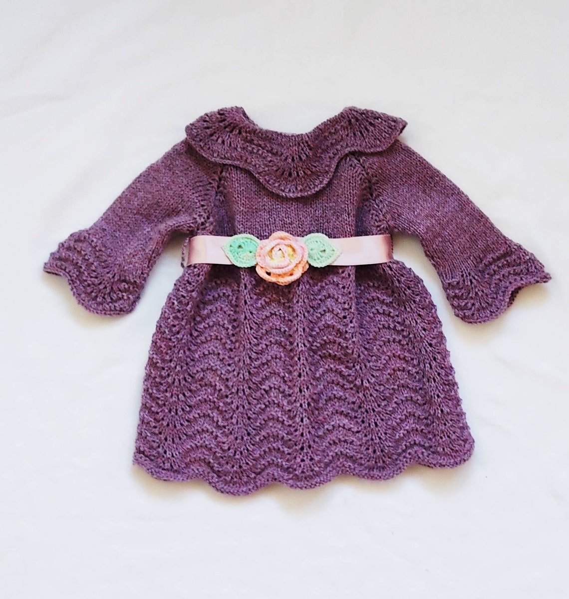 Baby girl knitted dress. Newborn clothes. Infant outfit. 1st Etsy