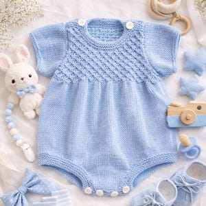Baby Romper Knitting Pattern, Infant Bodysuit (PDF)