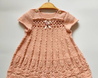 Baby girl knitted dress. Fairy dress. Cotton newborn clothes