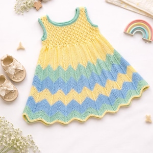 Chevron Lace Baby Dress Knitting Pattern: Beginner Friendly Summer PDF (0-2 Years)