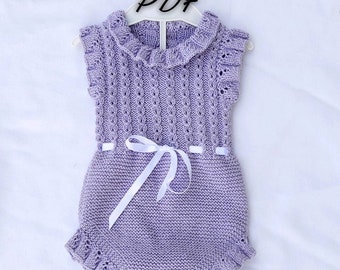 Baby romper knitting pattern PDF. Infant clothes knitting pattern. Comin home baby girl bodysuit knitting pattern