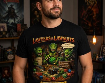 Camiseta de abogados y demandas, abogados orcos, parodia de juegos de rol de mesa, camiseta de humor legal