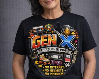 Gen X Established 1969 T-Shirt, Retro 80s Nostalgia, No Internet No Problem