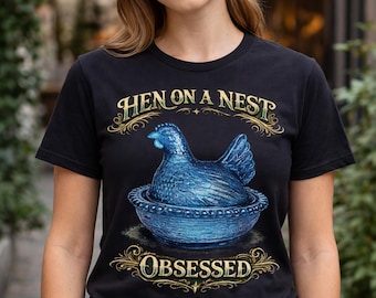 Camiseta de coleccionista obsesionada con la gallina azul en el nido / Camiseta gráfica de plato de cristal de Indiana