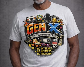 Gen X Established 1968 Retro T-Shirt, Internet, Helmets, No Problem