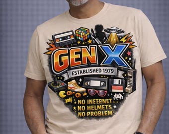 Gen X Established 1979 Retro T-Shirt, No Internet No Helmets