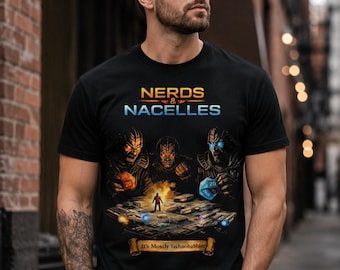 Camiseta de rol de ciencia ficción Nerds & Nacelles – Dados D20, camiseta con jerga tecnológica de ópera espacial