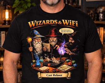 Camiseta de magos y WiFi - Camiseta divertida de mago, camiseta para jugadores de D&D, camiseta de rol de fantasía, regalo para Dungeon Master, humor friki