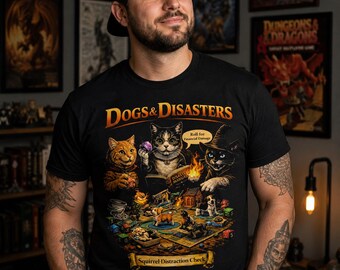 Camiseta de parodia de juego de rol Perros y desastres, camiseta para amantes de los gatos y gamers, juego de mesa de fantasía Caos