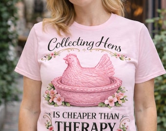Pink Hen Collecting T-Shirt | Indiana Glass Dish Collectors Graphic Tee