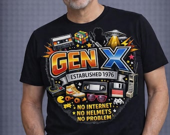 Gen X Established 1976 Retro T-Shirt, No Internet, Helmets, Problem