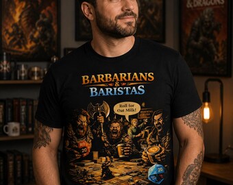 Camiseta de Bárbaros y Baristas, Camiseta para amantes del café y juegos de rol de fantasía, Ropa para jugadores de juegos de mesa