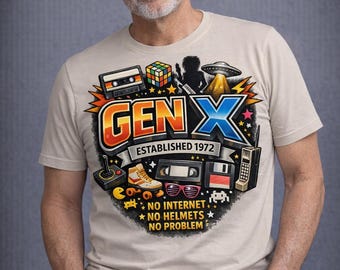 Gen X Established 1972 Retro T-Shirt, No Internet, Helmets, Problem