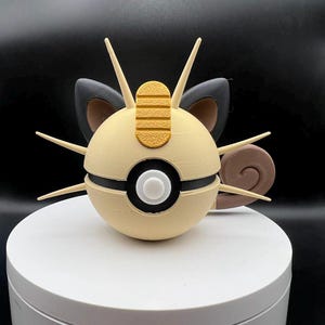 3D Printed Meowth Themed PokeBall Display Piece Cosplay Accessory